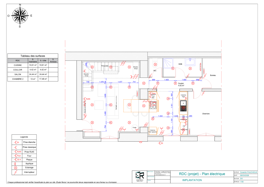 Implantation RDC - Plan électrique